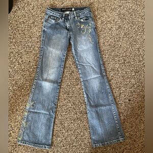 Stylish Kids' Denim Jeans with Yellow Floral Detail